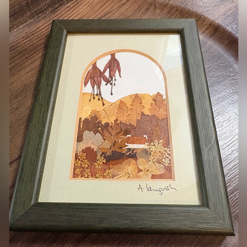 ♥️💖 Handmade Fall Foliage Woods Scene Made From Leaves and Flowers Signed Art